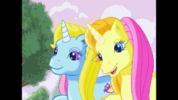 Size: 536x302 | Tagged: safe, edit, screencap, brights brightly, spike, whistle wishes, g3, g4, the return of harmony, the runaway rainbow, animated, bucket, cropped, crystal princess, letterboxing, wet
