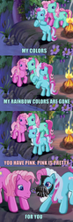 Size: 960x2880 | Tagged: safe, edit, edited screencap, screencap, minty, pinkie pie (g3), rainbow dash (g3), earth pony, pony, g3, the runaway rainbow, bane, baneposting, crystal princess, for you, meme, movie quote, movie reference, pink dash, rearing, text, the dark knight rises
