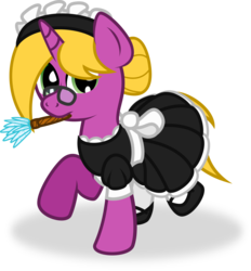 Size: 2099x2260 | Tagged: safe, artist:bryastar, oc, oc only, oc:bright star, clothes, duster, feather, glasses, hair bun, high res, maid, simple background, solo, transparent background