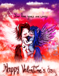 Size: 2500x3200 | Tagged: safe, artist:finalaspex, oc, oc only, oc:finalaspex, beard, cloud, cloudy, female, flying, high res, kissing, love, magic, male, shipping, straight, valentine, valentine's day