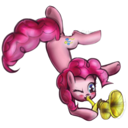 Size: 1000x1000 | Tagged: safe, artist:finalaspex, pinkie pie, g4, female, jumping, music, musical instrument, solo, trumpet