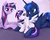 Size: 2000x1600 | Tagged: safe, artist:silfoe, princess luna, twilight sparkle, oc, oc:eventide glisten, alicorn, pony, g4, alicorn oc, assisted preening, cute, female, filly, fluffy, frown, grumpy, lesbian, magical lesbian spawn, mare, mother and daughter, offspring, parent:princess luna, parent:twilight sparkle, parents:twiluna, preening, pregluna, pregnant, prone, ship:twiluna, shipping, smiling, spread wings, trio, twilight sparkle (alicorn), unamused, underhoof, watching