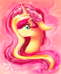 Size: 900x1100 | Tagged: safe, artist:chanceyb, sunset shimmer, pony, unicorn, g4, female, floral head wreath, flower in hair, solo