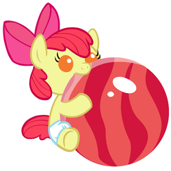 Size: 2280x2280 | Tagged: safe, artist:beavernator, apple bloom, earth pony, pony, g4, baby, baby apple bloom, baby pony, bowling ball, diaper, female, foal, nom, solo