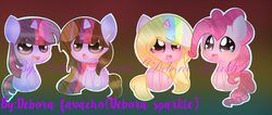 Size: 1966x834 | Tagged: dead source, safe, artist:puffeddeborasparkle2, pinkie pie, twilight sparkle, oc, g4, chibi, watermark