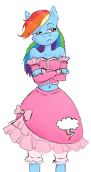 Size: 316x593 | Tagged: safe, artist:tryhardfailhard, rainbow dash, pegasus, anthro, g4, belly button, bloomers, clothes, cute, dashabetes, female, frilly dress, midriff, pink, rainbow dash always dresses in style, skirt, solo, tomboy taming