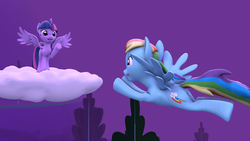 Size: 1920x1080 | Tagged: safe, artist:redxannl, rainbow dash, twilight sparkle, alicorn, pony, g4, 3d, cloud, female, flying, mare, source filmmaker, twilight sparkle (alicorn)