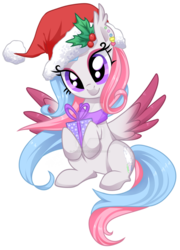 Size: 1024x1424 | Tagged: safe, artist:jojuki, oc, oc only, pegasus, pony, christmas, hat, piercing, present, santa hat, solo