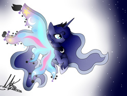 Size: 4000x3000 | Tagged: safe, artist:miru2003, princess luna, g4, butterfly wings, female, flying, solo
