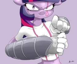 Size: 6000x5000 | Tagged: safe, artist:thederpyenthusiast, twilight sparkle, anthro, g4, absurd resolution, angry, clothes, female, fighter, fighting stance, fist, gauntlet, gloves, shirt, solo