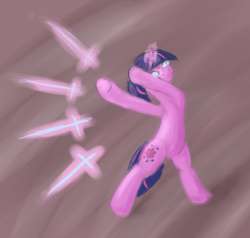 Size: 948x904 | Tagged: safe, artist:vabla, twilight sparkle, pony, g4, bipedal, female, magic, solo, telekinesis