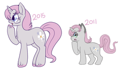 Size: 850x484 | Tagged: safe, artist:lulubell, oc, oc only, oc:snow drop, pony, unicorn, comparison, female, mare, simple background, white background