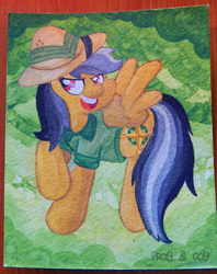 Size: 900x1138 | Tagged: safe, artist:coggler, artist:frog&cog, artist:gopherfrog, daring do, pegasus, pony, g4, female, flying, forest, paint, painting, solo, traditional art, watercolor painting