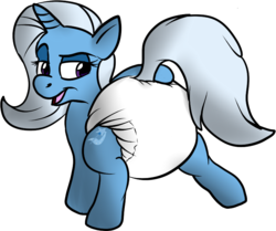 Size: 766x641 | Tagged: safe, artist:pidgopidgey, trixie, pony, unicorn, g4, diaper, female, mare, non-baby in diaper, poofy diaper, solo, super crinkle pony adventure 64