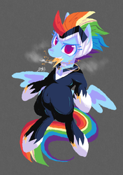 Size: 874x1240 | Tagged: safe, artist:thisis913, rainbow dash, zapp, pegasus, pony, g4, my little pony: friendship is magic, power ponies (episode), electricity, female, flying, looking at you, mare, medallion, mouth hold, power ponies, solo