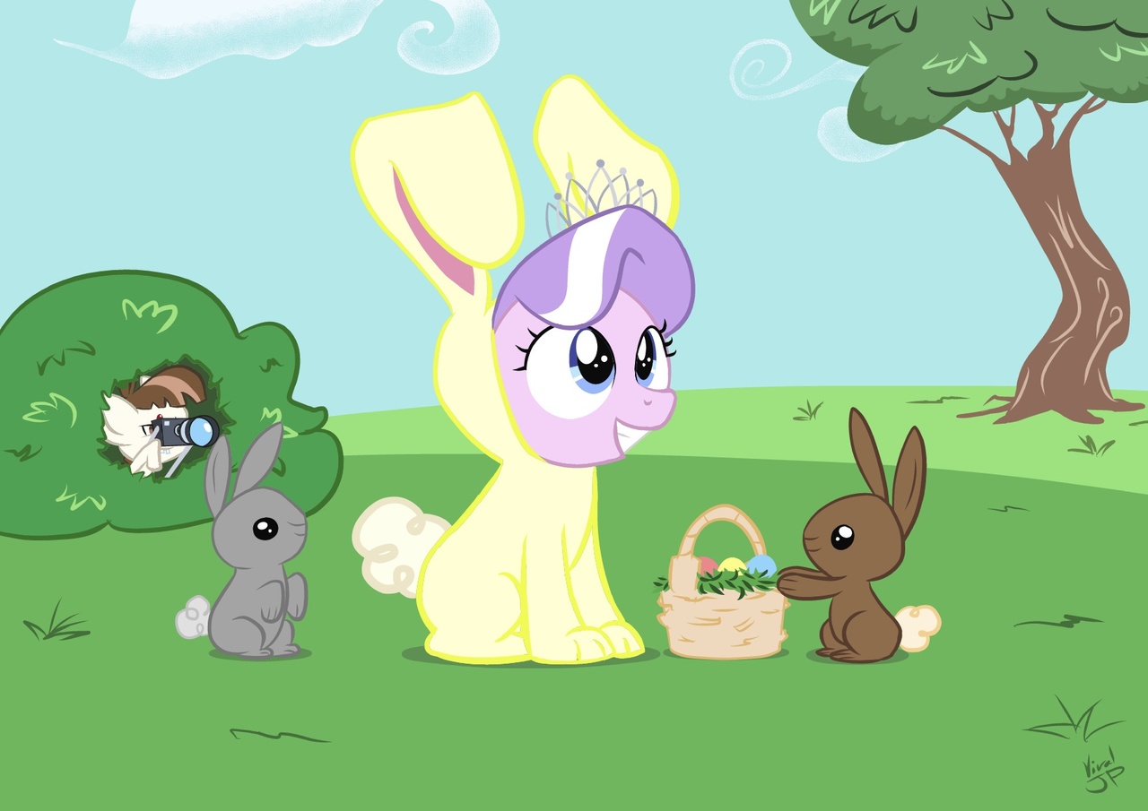 Diamond Tiara Rabbitears #962937 - safe, artist:viraljp, diamond tiara, featherweight, rabbit ...