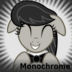 Size: 1024x1024 | Tagged: safe, artist:dtkraus, octavia melody, derpibooru, g4, bowtie, eyes closed, female, floppy ears, grayscale, grin, happy, meta, monochrome, official spoiler image, smiling, solo, spoilered image joke