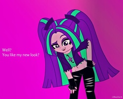 Size: 600x482 | Tagged: safe, artist:cbear624, aria blaze, equestria girls, g4, belly button, dialogue, female, looking at you, midriff, solo