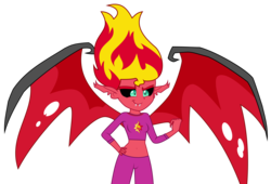Size: 8101x5500 | Tagged: safe, artist:discorded, artist:ponyalfonso, edit, vector edit, sunset shimmer, equestria girls, g4, my little pony equestria girls: rainbow rocks, absurd resolution, bat wings, belly button, breasts, clothes, exposed belly, fangs, female, fist pump, hand on hip, midriff, pajamas, simple background, solo, sunset satan, transparent background, vector, wings