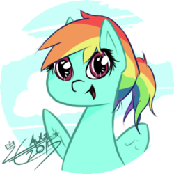Size: 370x370 | Tagged: safe, artist:liracrown, rainbow dash, g4, female, open mouth, signature, solo