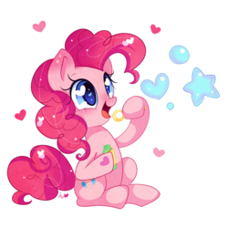 Size: 1000x1000 | Tagged: safe, artist:ipun, pinkie pie, g4, blowing bubbles, bubble, cute, diapinkes, female, heart, heart eyes, hoof hold, open mouth, simple background, sitting, solo, transparent background, wingding eyes