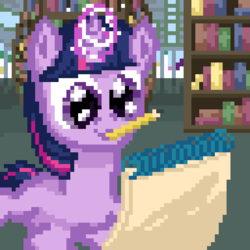 Size: 512x512 | Tagged: safe, artist:lightspeeed, twilight sparkle, g4, female, notepad, pixel art, solo