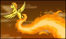 Size: 1280x759 | Tagged: safe, artist:stormblaze-pegasus, spitfire, g4, female, fire, flying, solo, spitfiery