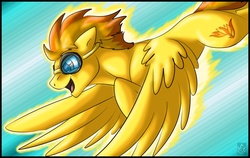 Size: 1280x811 | Tagged: safe, artist:stormblaze-pegasus, spitfire, g4, female, flying, goggles, solo