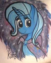 Size: 950x1175 | Tagged: safe, artist:kindpony, trixie, pony, unicorn, g4, bust, cape, clothes, cute, female, looking at you, mare, smiling, solo, traditional art, trixie's cape