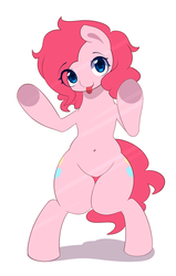 Size: 900x1417 | Tagged: safe, artist:joyfulinsanity, pinkie pie, earth pony, pony, g4, against glass, belly button, bipedal, female, fourth wall, solo, tongue out