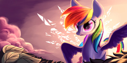 Size: 4000x2000 | Tagged: dead source, safe, artist:gianghanz, rainbow dash, g4, dreamscape, female, solo, spread wings