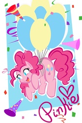 Size: 2400x3600 | Tagged: safe, artist:moonlighthouse, pinkie pie, g4, balloon, female, high res, party, party horn, solo, then watch her balloons lift her up to the sky