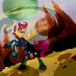 Size: 990x990 | Tagged: safe, artist:chromaflow, scootaloo, g4, female, solo, space