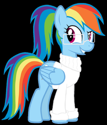 Size: 2067x2418 | Tagged: safe, rainbow dash, g4, black background, clothes, egghead, female, glasses, high res, ponytail, rainbow dash always dresses in style, simple background, solo, sweater, turtleneck, vector, white
