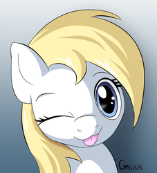 Size: 1000x1100 | Tagged: safe, artist:gsuus, oc, oc only, oc:aryanne, earth pony, pony, :p, aryan, aryan pony, aryanbetes, blonde, bust, close-up, cute, face, female, gradient background, looking at you, nazipone, one eye closed, portrait, signature, solo, tongue out, wink
