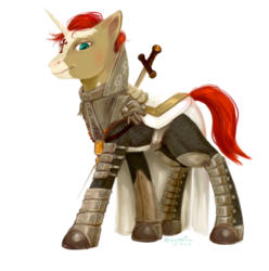 Size: 898x904 | Tagged: safe, artist:enigmatia, oc, oc only, oc:paledoneous, pony, unicorn, armor, fantasy class, knight, paladin, solo, sword, warrior