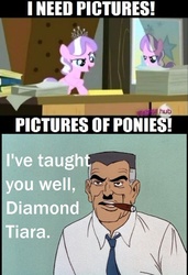 Size: 640x934 | Tagged: safe, edit, edited screencap, screencap, diamond tiara, g4, my little pony: friendship is magic, ponyville confidential, cigar, j. jonah jameson, meme, smoking, that's my x