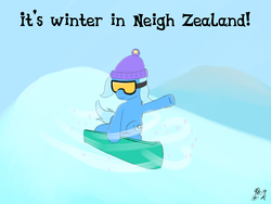 Size: 1280x960 | Tagged: safe, artist:mkogwheel, trixie, pony, unicorn, g4, 30 minute art challenge, female, goggles, mare, new zealand, snowboard, solo, winter