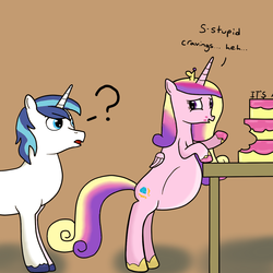 Size: 1024x1024 | Tagged: safe, artist:dullpoint, princess cadance, shining armor, g4, belly, cake, female, hilarious in hindsight, male, pregnant, ship:shiningcadance, shipping, straight