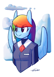 Size: 705x1000 | Tagged: safe, artist:siden, rainbow dash, oc, oc:prism wing, anthro, ultimare universe, g4, alternate universe, female, rainbow dash always dresses in style, solo