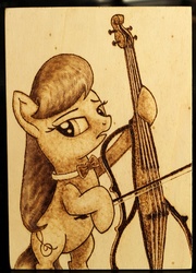 Size: 1024x1420 | Tagged: safe, artist:horseez, octavia melody, g4, cello, female, musical instrument, pyrography, solo, woodwork