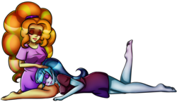 Size: 1920x1112 | Tagged: safe, artist:kilanio, adagio dazzle, sonata dusk, equestria girls, g4, barefoot, cute, eyes closed, feet, female, head on lap, lesbian, ship:sonagio, shipping, simple background, transparent background