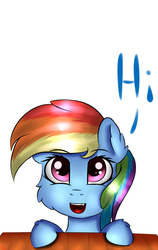 Size: 1024x1623 | Tagged: safe, artist:scarletcurl, rainbow dash, g4, cute, female, fluffy, hi, icon, leaning, lm001, looking at you, open mouth, smiling, solo