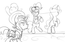 Size: 1109x721 | Tagged: safe, artist:php177, pinkie pie, g4, monochrome, newbie artist training grounds, pinkie spy, royal guard, sketch