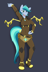 Size: 616x930 | Tagged: safe, artist:caroo, oc, oc only, oc:fixette, crystal pony, anthro, anthro oc, claws, crystal pony oc, hand on hip, mechanic