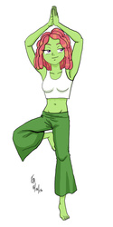 Size: 600x1197 | Tagged: safe, artist:mayorlight, tree hugger, equestria girls, g4, armpits, barefoot, belly button, clothes, digital art, equestria girls-ified, feet, female, midriff, solo, tank top, wii fit, yoga