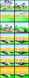 Size: 900x2335 | Tagged: safe, artist:gonein10seconds, derpy hooves, twilight sparkle, pegasus, pony, g4, comic, dirt, ed edd n eddy, female, grass, keep off the grass, mare, plank (ed edd n eddy), stop look and ed