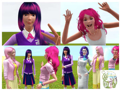 Size: 600x450 | Tagged: safe, artist:raincats16, fluttershy, pinkie pie, rarity, twilight sparkle, human, g4, 3d, clothes, dress, humanized, skirt, the sims 3, uncanny valley