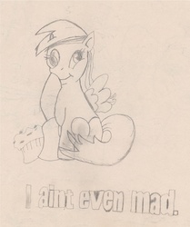 Size: 1197x1433 | Tagged: safe, artist:barryfrommars, derpy hooves, pegasus, pony, g4, female, i ain't even mad, mare, monochrome, muffin, solo, traditional art