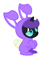 Size: 3000x3771 | Tagged: safe, artist:bronyboy, oc, oc only, oc:nyx, bunny costume, clothes, cute, female, filly, frown, high res, hnnng, looking up, nyxabetes, sad, simple background, sitting, solo, transparent background, vector